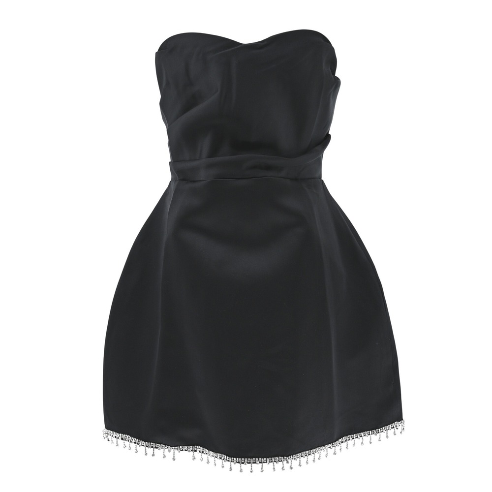 NWT Hello Molly Black Strapless Mini Dress Rhinestone Fringe L Large LBD Party